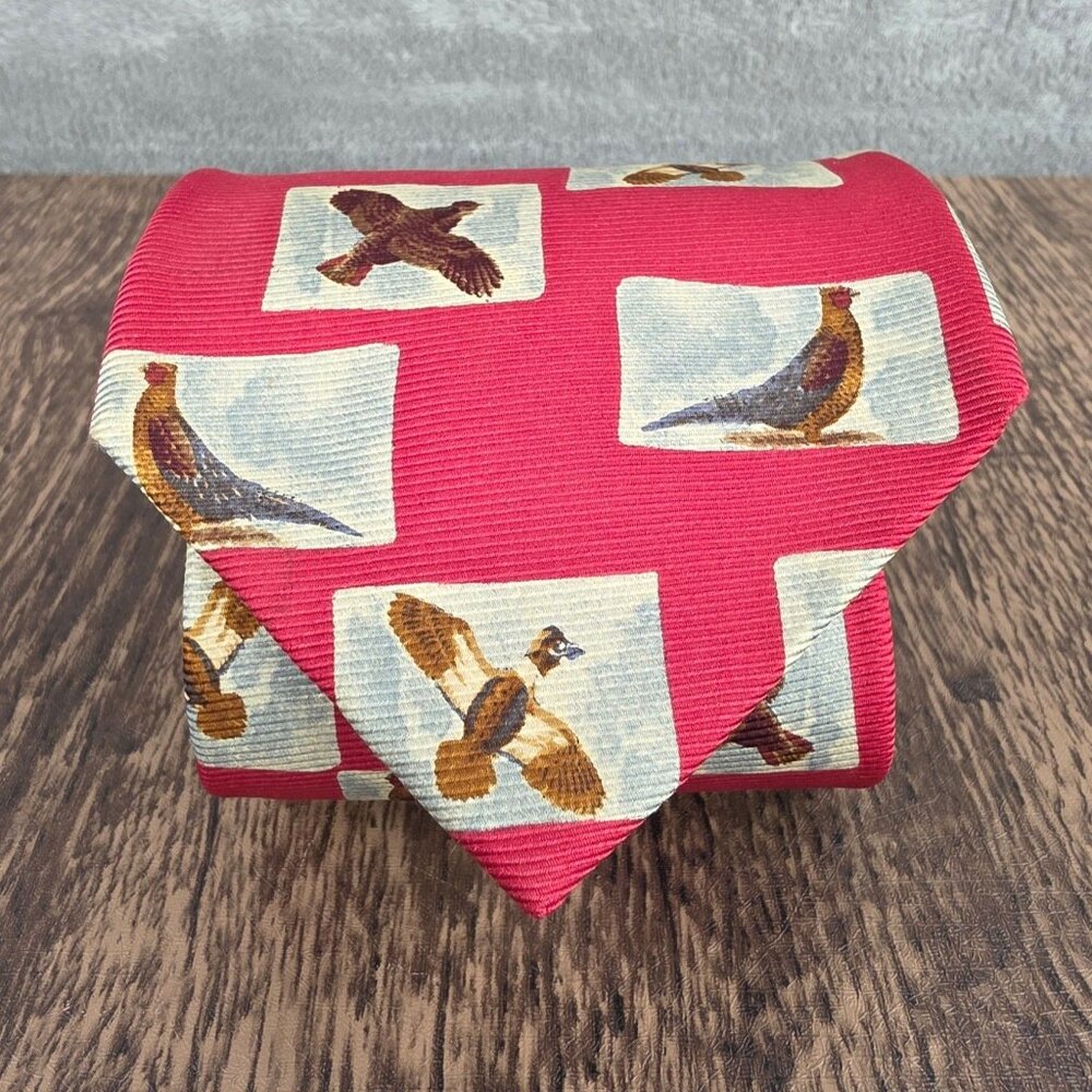 Polo Ralph Lauren Tie Vintage Hand Made USA Silk Red Pheasant Bird Designer Gorp